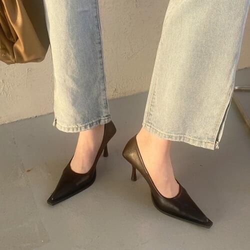 Pointed Toe Fashion Women Pumps Thin High Heels Slip On Black White Shoes Office Pumps Elegant Sexy Party Spring Mules Pumps