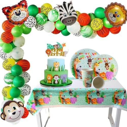 Happy Birthday Jungle Party Decorations Animal Birthday Safari Party Supplies Kids Baby Shower Disposable Tableware Table Decor