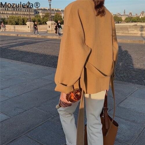 Mozuleva 2021 New High Quality Double Sided Cashmere Coat Camel Color Warm with Belt and Packet Woolen Womens Coat for Winter