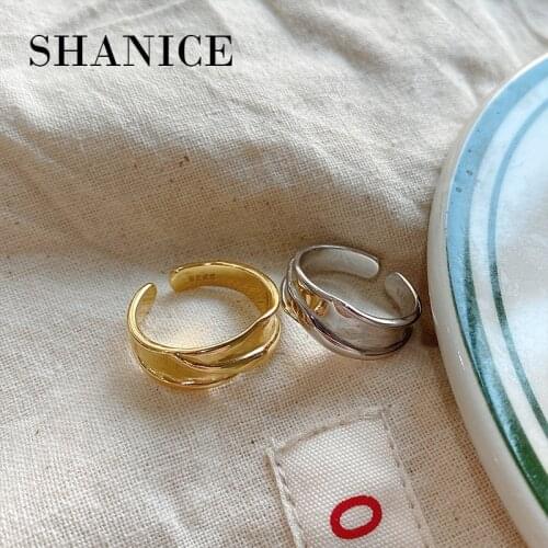 SHANICE 925 Sterling Silver Open Ring Folded Opening Irregular Wide Ring Concave Convex Irregular Rock Open Wide Ring For Women