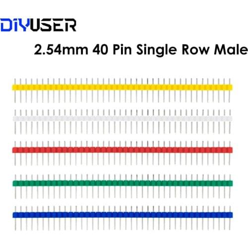 100pcs/lot 2.54mm Green + White + Red + Yellow + Blue Single Row Male 1X40 1*40 Pin Header Strip ROHS CGKCH090