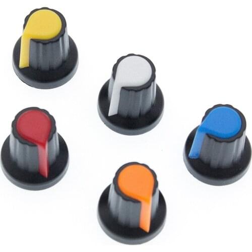 25PCS/lot WH148 potentiometer knob cap(copper core) 15X17mm 6mm Shaft Hole AG2 Yellow Orange Blue White Red 5value*5PCS=25PCS