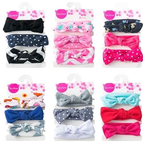 3Pcs/Set Baby Headband Girl Floral Print Head Band Newborn Cotton Headwrap Toddler Rabbit Ears Turban Baby Dot Hair Accessories