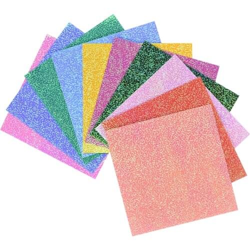 50Pcs Glitter Square Origami Paper Single Side Solid Color Folding Papers Kids Handmade DIY Scrapbooking Craft Decoration