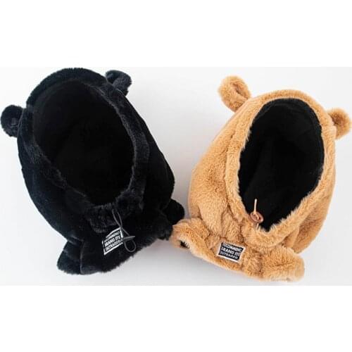 65% Dropshipping!!Women hat winter cute bear ear design solid color windproof warm neck scarf hat