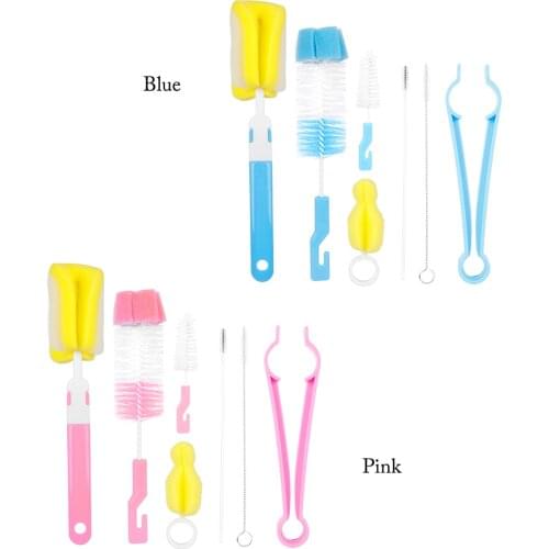 7Pcs Baby Bottle Brush Set Baby Nipple 360-degree Rotating Clean Sponge Spout Cup Brush Kit Bottle Clean Tool