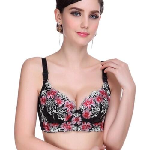 Women Sexy Smooth Embroidered Push Up Bra Underwired Side Support Super Boost Plunge Bras