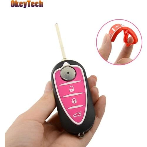 OkeyTech 3 Button Skin Flip Folding Remote Key Cover Case Fob Rubber Pad Silicone Key Pads for Alfa Romeo Mito Giulietta 159 GTA