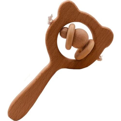 Wooden rattle beech bear hand molar wooden ring baby rattle game molar molar toy baby carriage toy educational toy