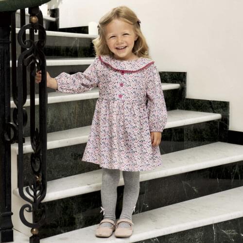 DB18889-2 dave bella autumn baby girls cute floral print dress children fashion party dress kids infant lolita clothes