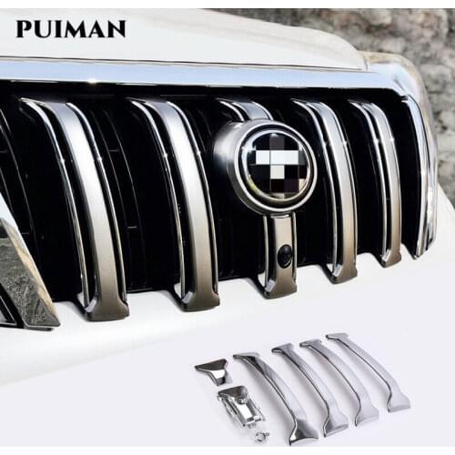 For Toyota Prado FJ150 FJ 150 2014-2017 ABS Chrome Front Camera Grille Grill Molding Around Camera Cover Trim Car Styling 7 pcs