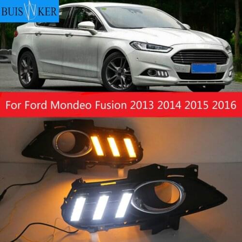 1Set For Ford Mondeo Fusion 2013 2014 2015 2016 Yellow Turning Signal Relay Waterproof Car DRL Lamp LED Daytime Running Light