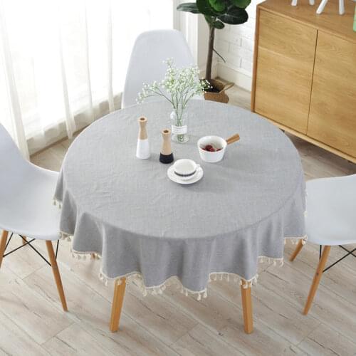 Proud Rose Japanese Style Tablecloth Simple Cotton Linen Tablecloth Round Plain Solid Color Light Gray Navy Blue Tassel Meal Cov