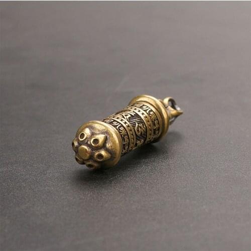 GuanYin Sutra Cylinder Keychains Pendant Jewelry Medicine Case box Brass Buddha
