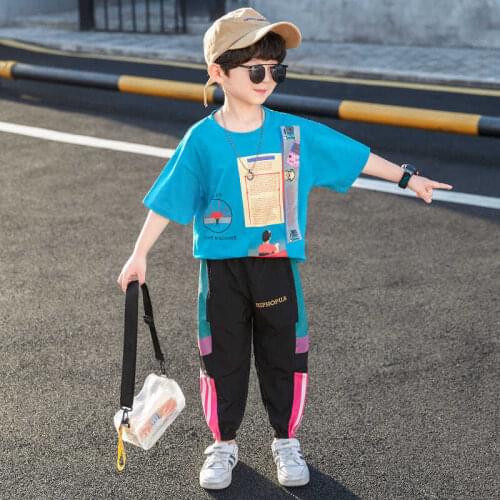 Boys Suit 2021 New Korean Style Childrens Summer Short-sleeve Big Boy Handsome Trend Set Kids Clothes