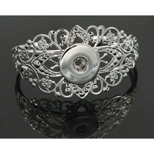 Fashion Flowers pattern silver color/golden metal Snap bracelet bangle fit 18MM snap buttons jewelry wholesale SG0039