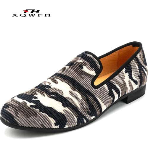 New Style Camouflage Men Velvet Dress Shoes Men Smoking Slipper Party and Wedding Loafers Flat Size 13 Men Shoes