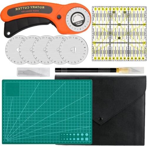 Imzay 5Pcs Sewing Patchwork Cloth Knife Kit Clothing Sewing Tools Hand Cutting Knife Set Patchwork Ruler DIY A4 Cutting Pad
