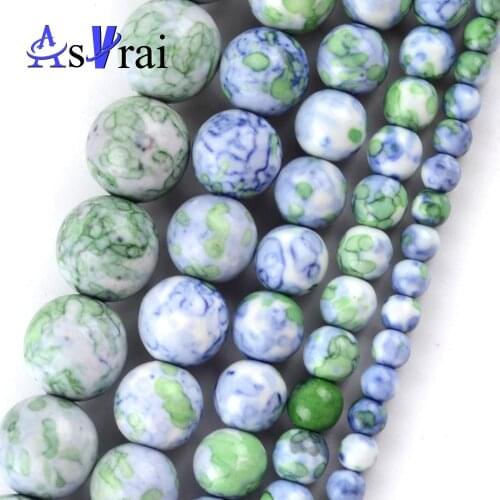 Natural Light Blue Green Strip Rain Stone Round Beads Spacer Loose Beads For Jewelry Making 4/6/8/10/12mm Diy Bracelets 15"