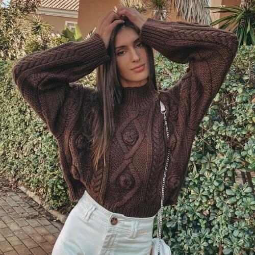 2021 New Fall Winter Womens Cable-Knit Sweater Women High Neck Warm Thicken Chic Women Sweaters Casual Fashion Pullovers Tops