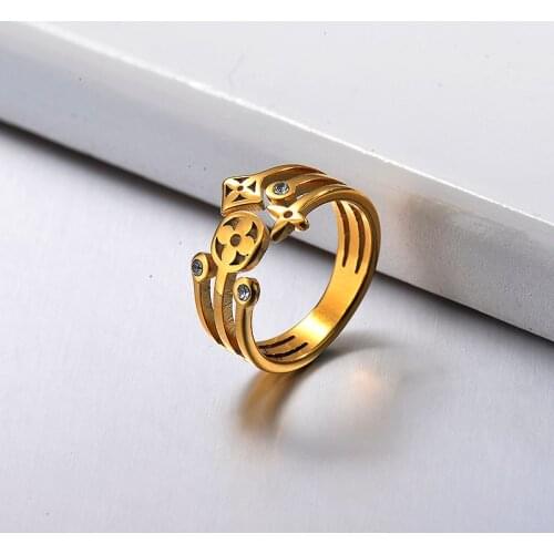 Baoyan Open Ring Classic Floral Three Dimensional Pattern Inlaid with Small Diamonds Light Luxury Jewelry for Women