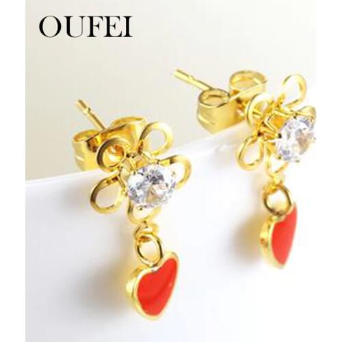 OUFEI Stainless Steel Heart Charm rose gold Heart Stud Earrings Woman fashion 2019 Jewelry Accessories for Woman wholesale lots