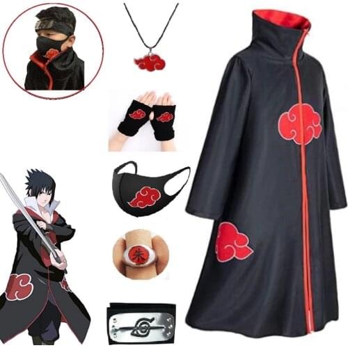 Akatsuki Costume 3 Pcs Headband Ring Akatsuki Halloween Cloak Itachi Robe Cosplay Anime Costume Konoha Bandeau Halloween Cloak