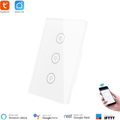 Tuya Smart home WiFi Touch Switch Wireless Wall Touch& Phone APP control US type 1 2 3 gang for Android iOS Glass Panel