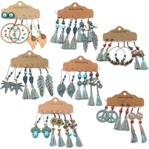 7 style Tassel Earrings Botany Leaf flower Shape Dangling Earrings BOHO girl woman Jewelry accessories Eardrop Party Gift