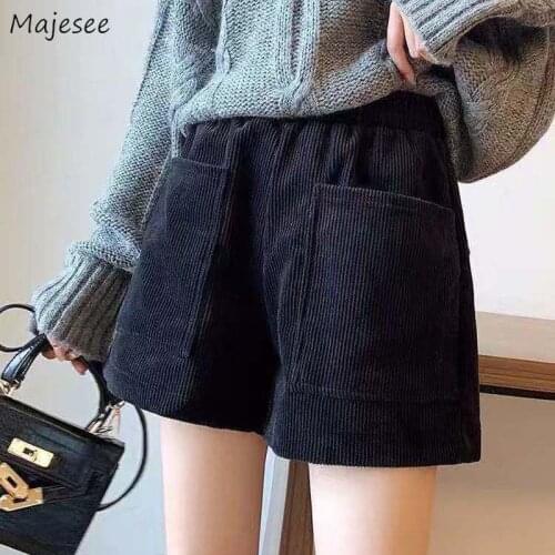 Shorts Women Spring Autumn Plus Size 5XL Corduroy Pockets Loose Elastic Vintage Retro Ulzzang High Waist Korean Style Casual New