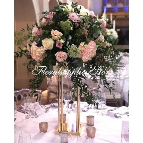 Modern Rectangular Tall Metal Stand Wedding Centerpiece Gold Flower Floor Vase Geometric Stand Metal Rectangle Road Lead