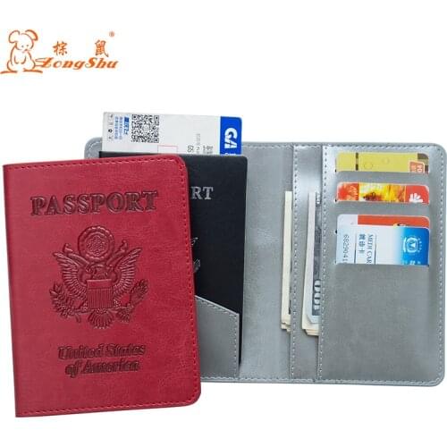 USA oil Gray double-headed eagle convenient PU Leather passport holder Built in RFID Blocking Protect personal information