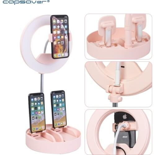 Capsaver LED Ring Light Desktop Ringlight Fill Lamp Pink Foldable Extendable with Stand Phone Holder for Selfie Live Stream Mini