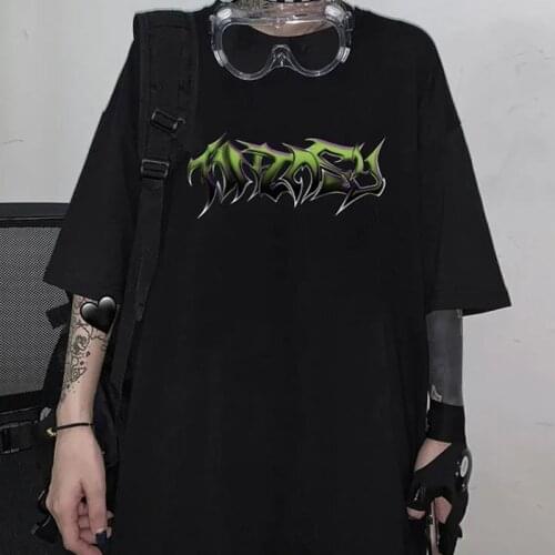 Oversized loose Gothic green letter print streetwear hip-hop fashion tee Harajuku casual aesthetic clothes vinatge woman T-shirt