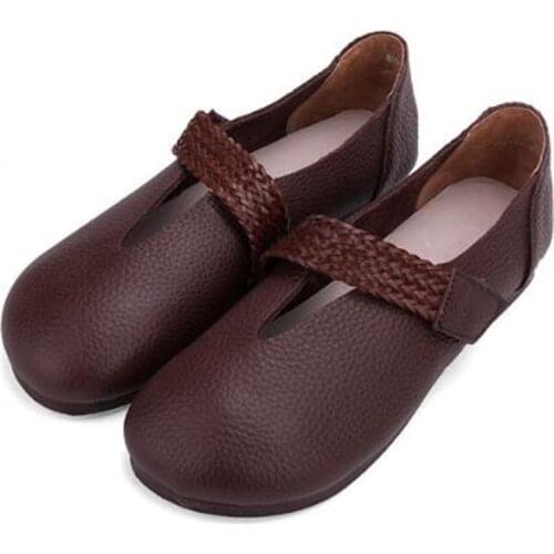 Women Flats Genuine Leather Women Shoes Low Heels Shoes Buckle Strap Round Toe Comfortable drive fashion Casual shoes for women