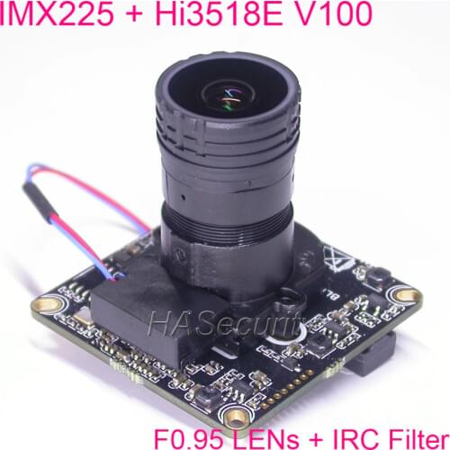 Enhanced night vision IPC 720P star-light F0.95 LEN 1/3" SONY IMX225 CMOS + Hi3518E V100 IP camera module board +LAN cable +IRC