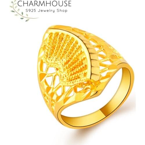 Vietnam Yellow Gold GP Rings for Women Wedding Engagement Geometric Ring Anillo Anel Bridal Jewelry Accessories Party Gifts