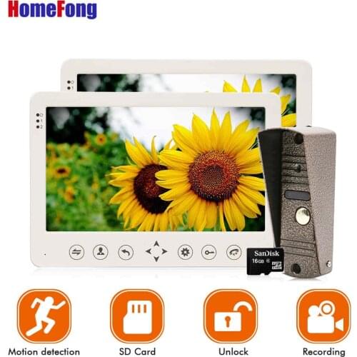 Homefong 7 Inch Video Door Phone Wired Doorbell ,2 Monitors Recording Unlock Motion Sensor Black/White SD Card Touch Button,IP65