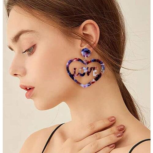2019 Fashion Love Acetate Drop Earrings Personality Exaggerated Edition Geometric Round Purple Acrylic Earrings For Women