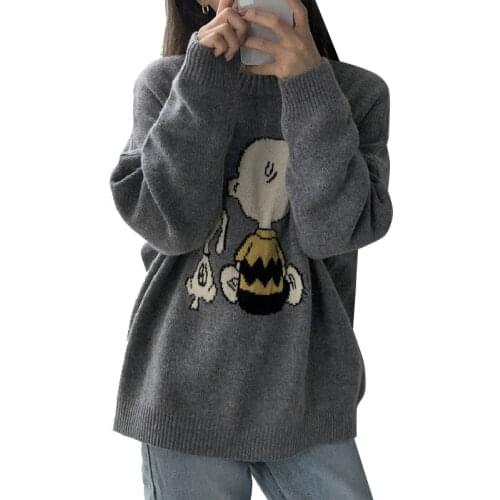 Girls Women Winter Autumn Cute Cartoon Pattern Pullover Loose Long Sleeve Sweater Knitted 2020 Casual O-neck Outerwear