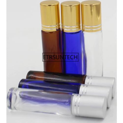 100Pcs/Lot 10ml Amber Blue Clear Roll On Roller Bottle for Essential Oils Refillable Perfume Bottle F3073