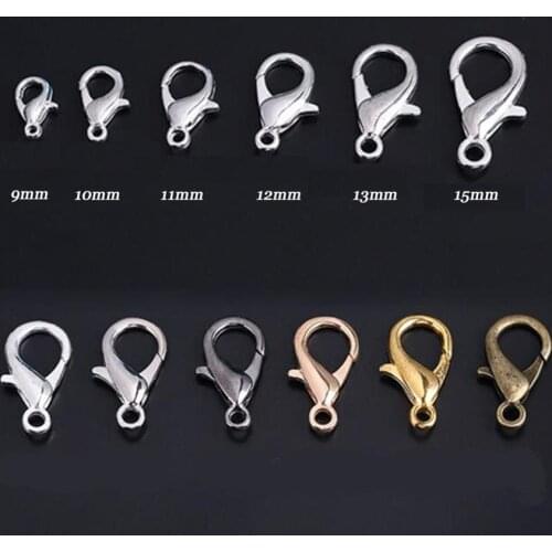 100pc/bag 9/10/11/12/13/15mm Stainless Steel Lobster Clasps for Necklace Bracelet Jewelry Making DIY Necklace Buckle