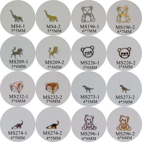 100pcs/bag Silver/Gold Elephant Bear Fox Unicorn Dinosaur non-adhesive Soft Metal Sticker Nail Art Decoration