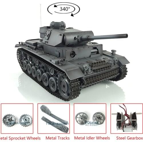 2.4G Heng Long 1/16 Gray 7.0 Upgraded Panzer III L RTR Radio-controlled Tank 3848 Metal Tracks TH17358-SMT4