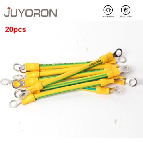 20Pcs BVR Yellow-Green Solar Grounding Wire 10/12/14 AWG 5/8mm Hole Copper PV Cabinet Bridge Leakageee Earth Cable