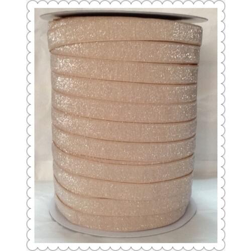 3/8" Elastic Frosted Tan Glitter Velvet Ribbon