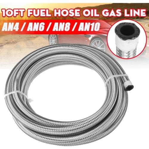 3FT5FT8FT 10FT 16FT 20FT AN4 AN6 AN8 AN10 Fuel Hose Oil Gas Cooler Hose Line Pipe Tube Stainless Steel Braided Inside CPE Rubber