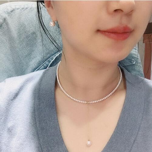 42cm mini AA+3-4mm real natural white freshwater round pearl necklace gold accessories neck chain