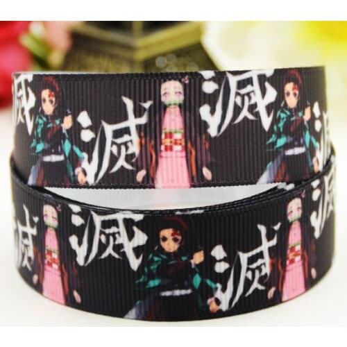 22mm 25mm 38mm 75mm Kimetsu no Yaiba Cartoon printed Grosgrain Ribbon party decoration 10 Yards X-03112
