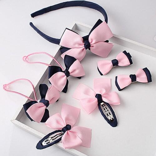7 Pcs/set Children Suit Hair Accessories Head Jewelry Baby Hair Band Bow Tie Hairpin Hair Clip Girl Hair Rope Wholesale